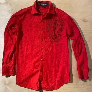 Victorious Men's Red Embroidered Shirt Large (GE)